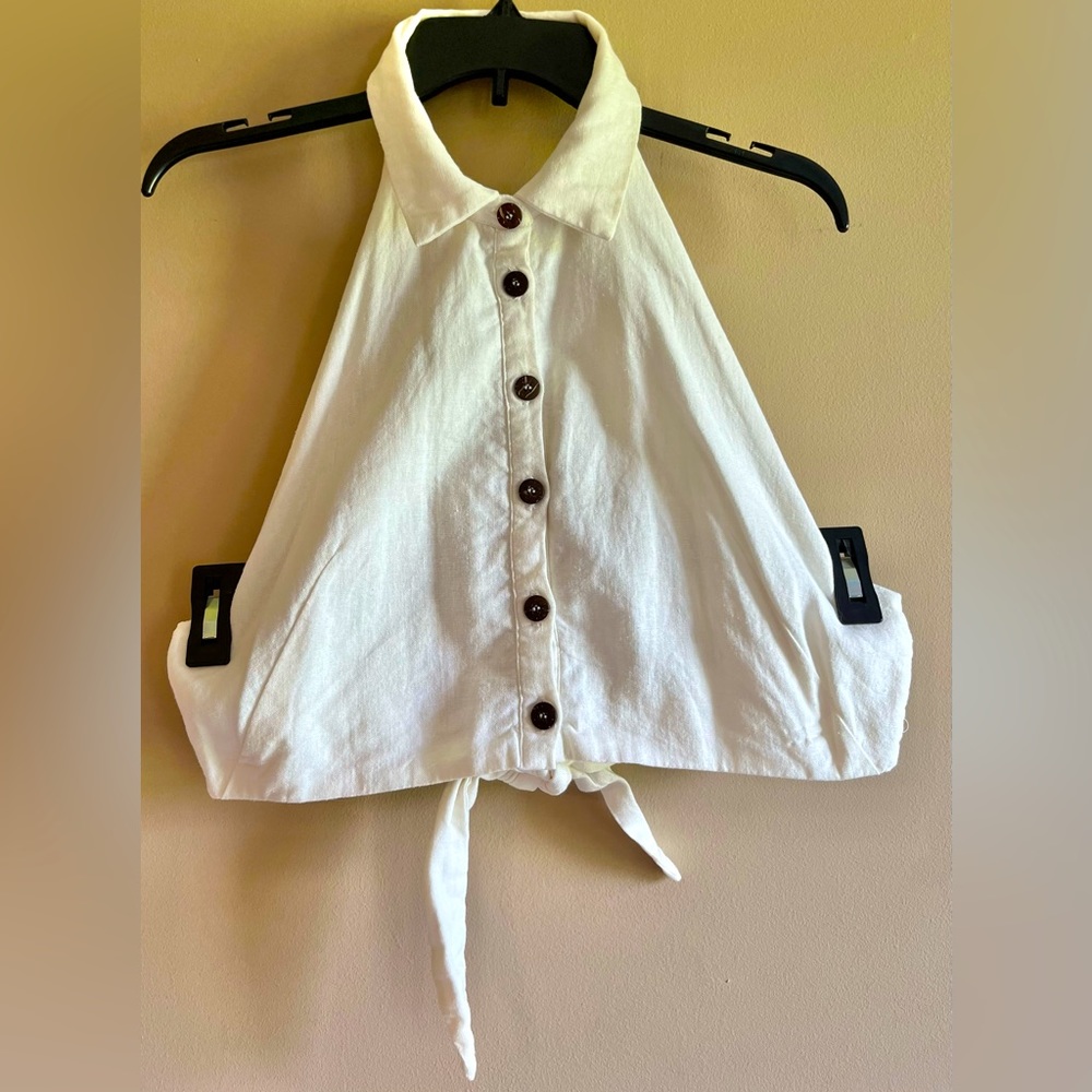 White Button Up Halter Crop Top